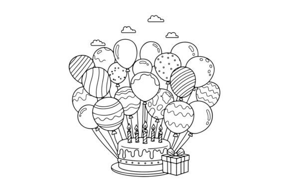 Birthday Celebration with Balloons and G: Graphics & Illustrations