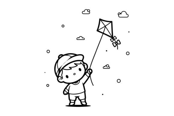 Boy Fishing with Net Vector Illustration