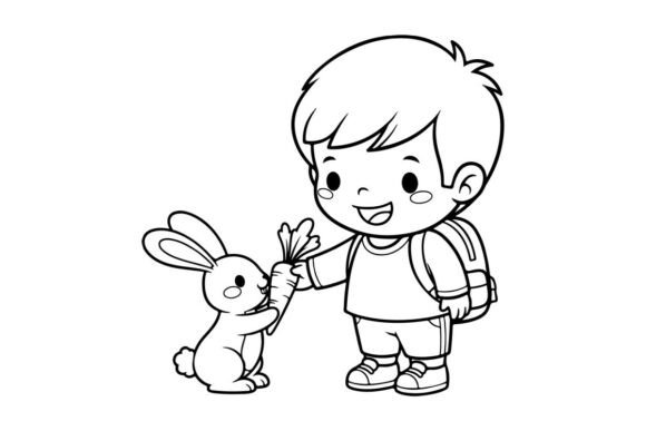 Boy Holding Bunny Happy Friendship Vecto Graphics & Illustrations