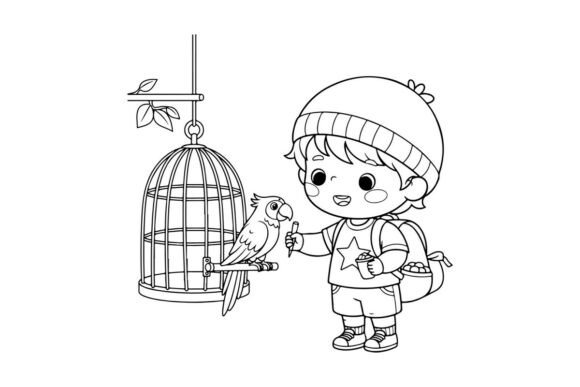 Child with Parrot in Cage: Graphics & Illustrations Review