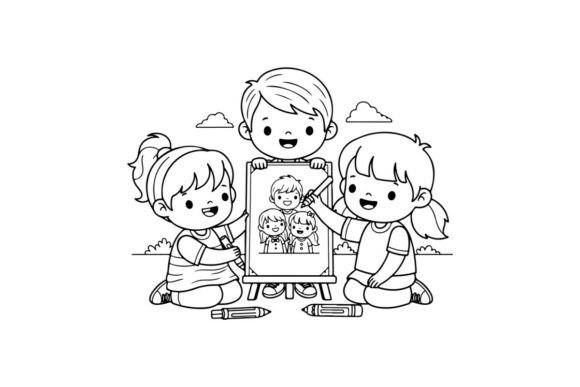 Children Sharing Family Photo Album: Illustrations & Graphics