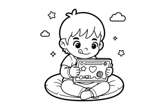 Cute Baby Reading Tablet Vector Graphics & Illustrations