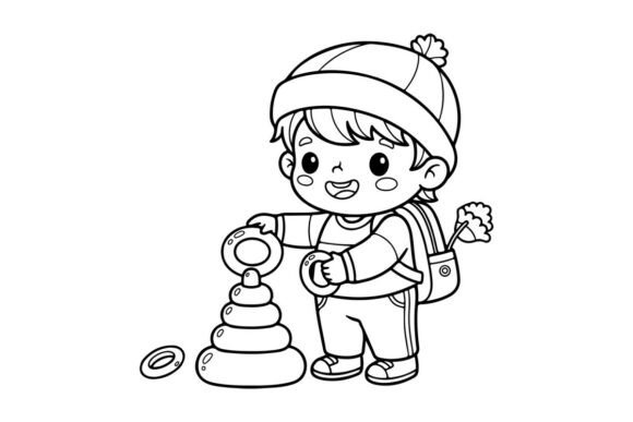 Cute Boy Playing with Toy Blocks: Graphics & Illustrations for Branding