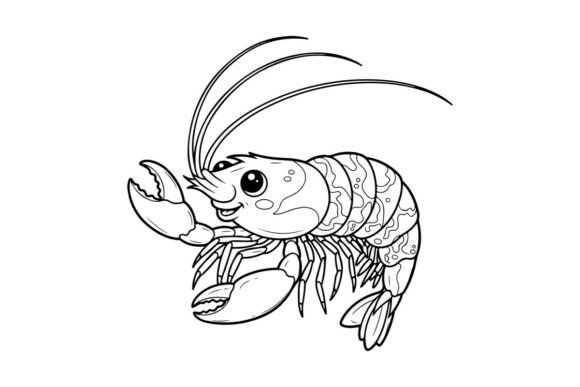 Cute Cartoon Shrimp Swimming Vector Illu
