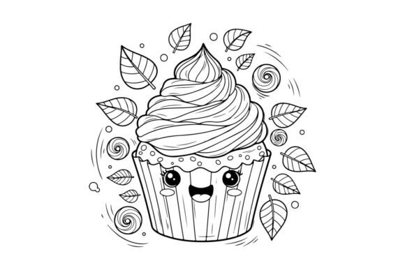 Cute Cupcake with Swirl Frosting and Fac Graphics