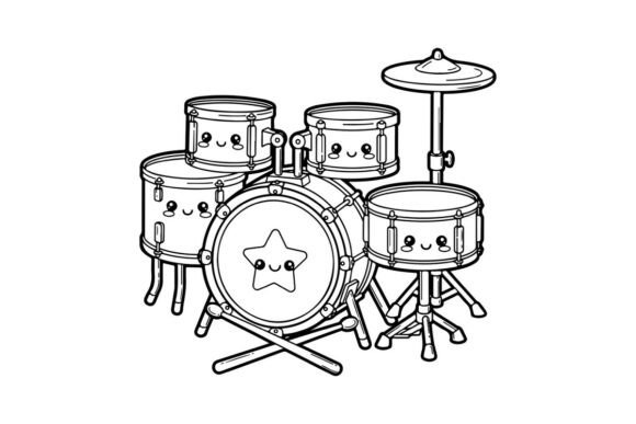 Cute Drum Set with Face: Graphics & Illustrations