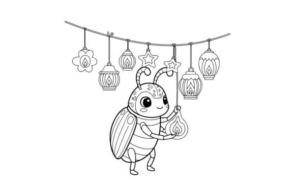 Cute Firefly Lantern Vector Illu Graphics & Illustrations