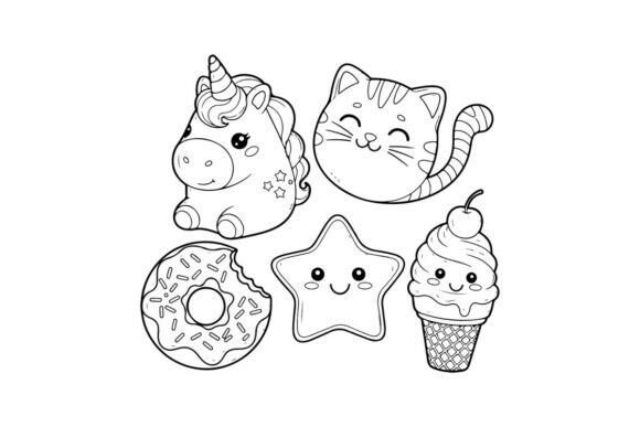 Cute Food Dessert Animals Vector Illustr: Graphics & Design