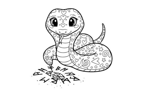 Cute Love Snake with Hearts Vector Illus: Graphics & Illus