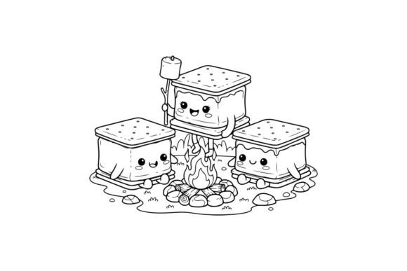 Cute Marshmallow Toasting Campfire Graphics & Illustrations