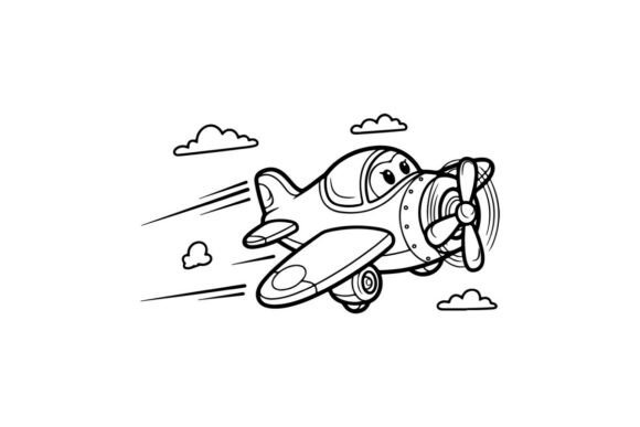 Cute Paper Airplane with Clouds V Graphics & Illustrations