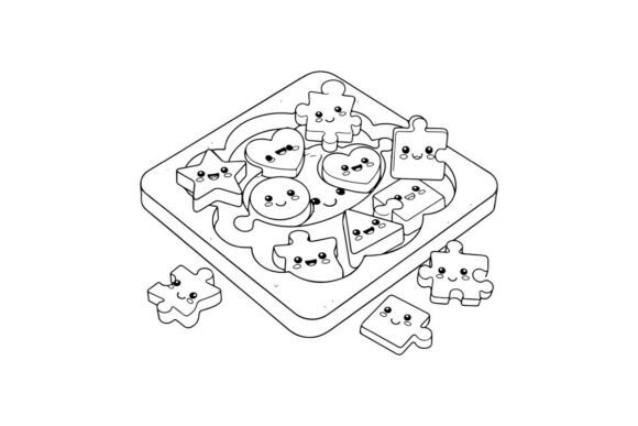 Cute Puzzle Pieces with Faces Vector Ill: Graphics & Illustrations