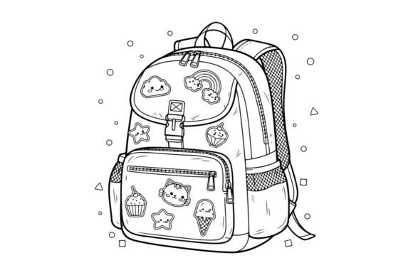 Cute School Backpack with Food and Anima: Illustrations & Graphics