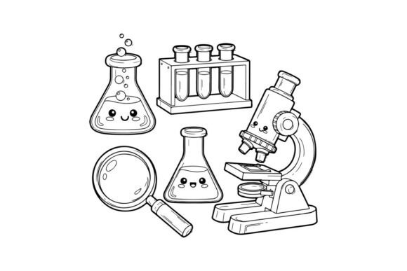 Cute Science Lab Equipment Vector Illust: A Designer’s Stitch Test