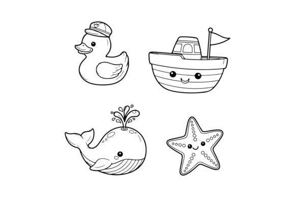 Cute Sea Animals & Pirate Ship Flat Graphics