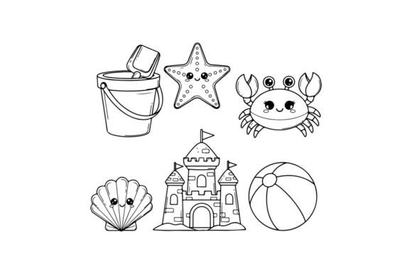 Cute Sea Creatures & Castle Vector Illustrations & Graphics