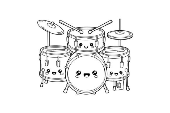Cute Smiling Drum Set Vector Illustration: Graphics & Illustrations
