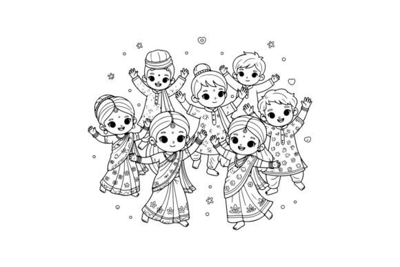 Happy Diverse Children Dancing Graphics & Illustrations