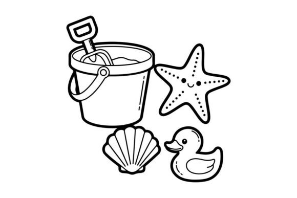 Kids Beach Bucket Starfish Duck Vector I: Graphics & Illustrations