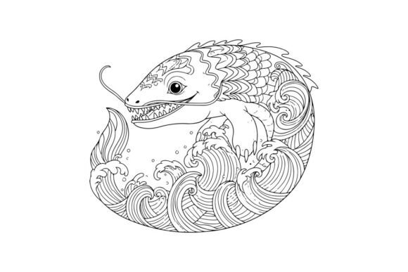 Mythical Koi Fish Swimming Waves Ancient Graphics & Illustrations