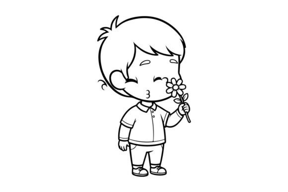 Sad Boy Holding Flower Vector Graphics & Illustrations